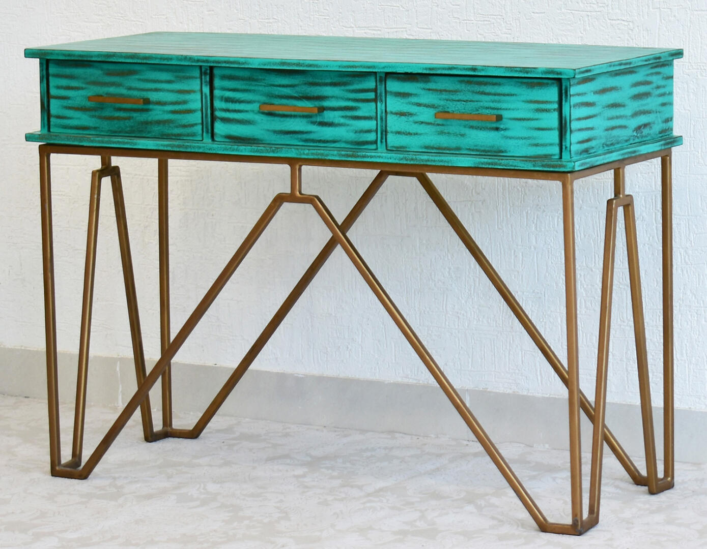 CASINO Console Hall green Table with Golden Finish